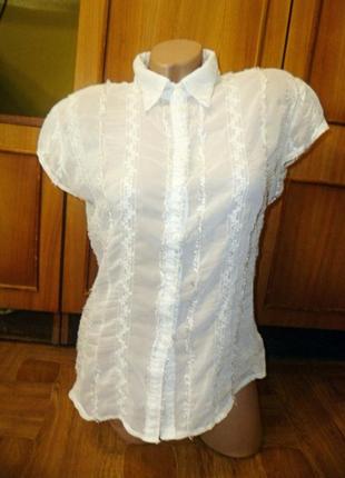 Красивая белая прозрачная блузка мondhuan летняя с коротким рукавом,винтаж1 фото