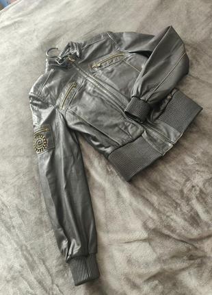 Куртка бомбер натуральная кожа от cavalli, размер xs-s-m