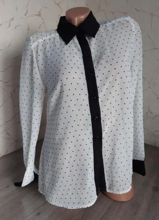 Блузка рубашка сорочка шифон белая в горошек,44 р