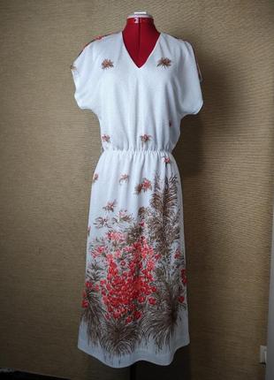 Біла вінтажна сукня міді з квітковим принтом платье2 фото