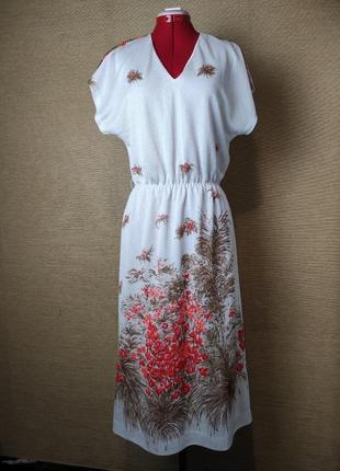 Біла вінтажна сукня міді з квітковим принтом платье1 фото