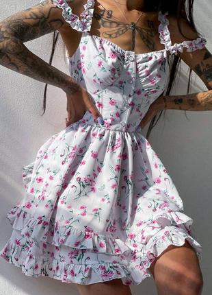 Летнее цветочное платье с корсетным верхом4 фото