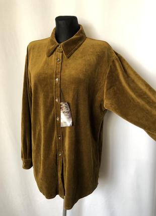Бархатная рубашка горчичная плотная оверсайз сорочка длинный рукав