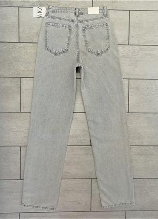 Светло серые прямые джинсы с высокой посадкой zara - 386 фото