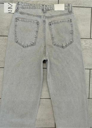 Светло серые прямые джинсы с высокой посадкой zara - 387 фото