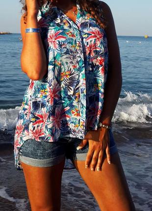 Яркая летняя блузка в пляжный принт3 фото