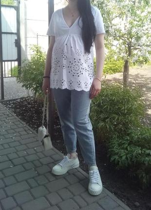 Zara футболка с ажурной вышивкой белый6 фото