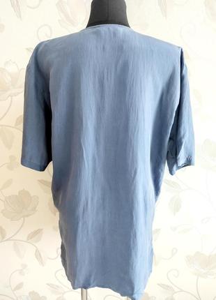 Базовая блуза пыльно синего цвета из 💯 шелка !4 фото