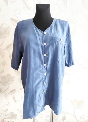 Базовая блуза пыльно синего цвета из 💯 шелка !2 фото