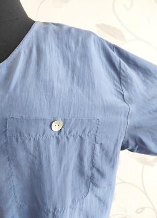 Базовая блуза пыльно синего цвета из 💯 шелка !6 фото