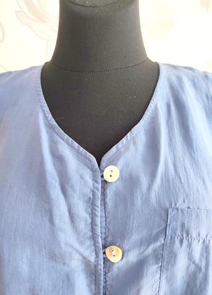 Базовая блуза пыльно синего цвета из 💯 шелка !3 фото