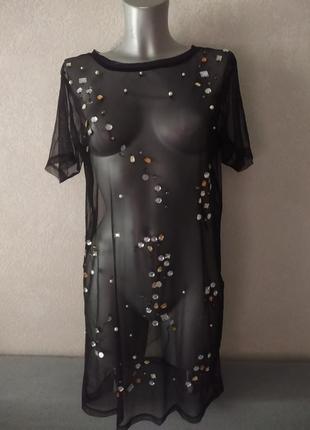 38/s/10, river island black mesh dress, черное сетчатое платье river island со стразами2 фото
