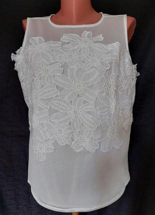 Белая блуза-майка без рукава сетка signature edition(размер 14)1 фото