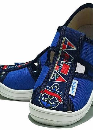 Тапочки текстильные для мальчика waldi паша якорь голубые. размеры 24-29