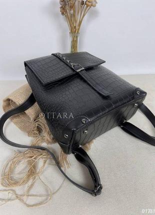 Жіночий рюкзак сумка чорний кроко, жіночий чорний рюкзак трансформер3 фото