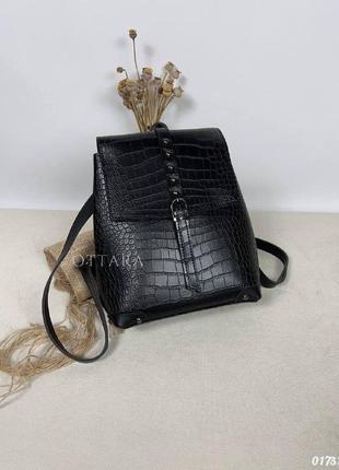 Жіночий рюкзак сумка чорний кроко, жіночий чорний рюкзак трансформер9 фото