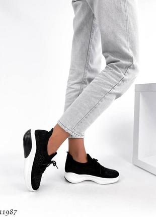 Кросівки-кеди текстильні на шнурках з каменями, стразами