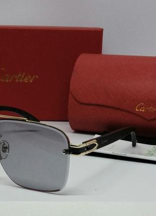 Мужские в стиле cartier солнцезащитные очки линзы серые в золотой металлической оправе