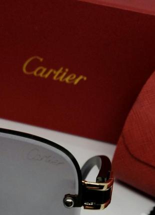 Мужские в стиле cartier солнцезащитные очки линзы серые в золотой металлической оправе9 фото