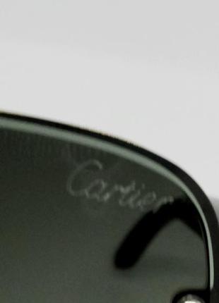 Cartier красивые мужские солнцезащитные очки серо зелёный градиентом в золотом металле9 фото