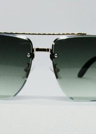 Cartier красивые мужские солнцезащитные очки серо зелёный градиентом в золотом металле2 фото