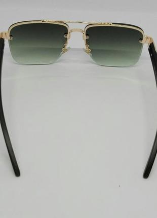 Cartier красивые мужские солнцезащитные очки серо зелёный градиентом в золотом металле5 фото