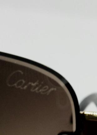 Cartier мужские солнцезащитные очки коричневый градиент в золотой металлической оправе9 фото