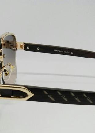 Cartier мужские солнцезащитные очки коричневый градиент в золотой металлической оправе4 фото