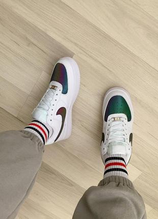 Nike air force white reflective трендові жіночі білі кросівки рефлектив найк форс женские белые рефлективные крутые яркие кроссовки тренд5 фото