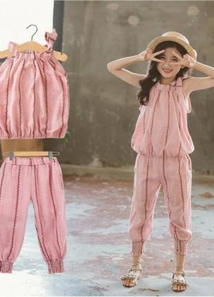 Летний костюм для девочки розовый хлопок
майка + капри