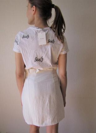 Новая белая юбка на пуговках с рюшем на талии top shop размер с/м натуральная ткань3 фото