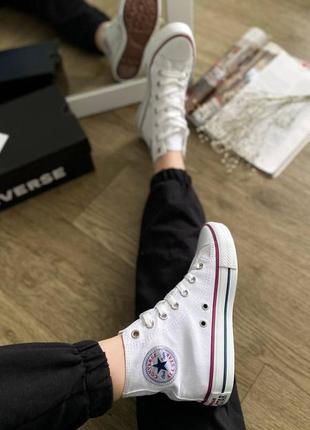 Converse chuck taylor all star hi white трендові класичні білі високі кеди конверс женские трендовые белые высокие классические кеды5 фото