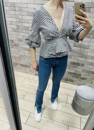 Рубашка блуза в полоску з баскою1 фото