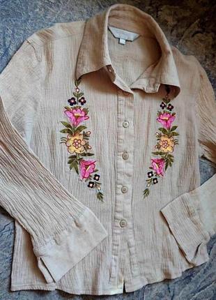 Винтажная хлопковая блуза#рубашка с вышивкой.