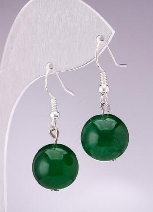 Серьги хризопраз гладкий шарик d-12мм l-30мм застежка петля