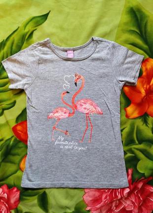 Сіра футболка з фламінго для дівчинки 4-5 років