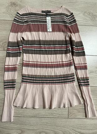 Кофта лонгслив кофточка вискоза жатка полоска пудровая