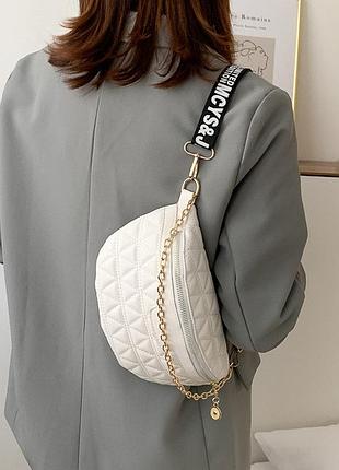 Бананка сумка слинг женская на пояс белая, поясная женская маленькая сумочка...