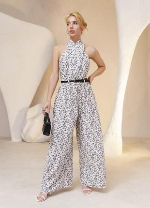 Білий відкритий комбінезон із брюками палаццо