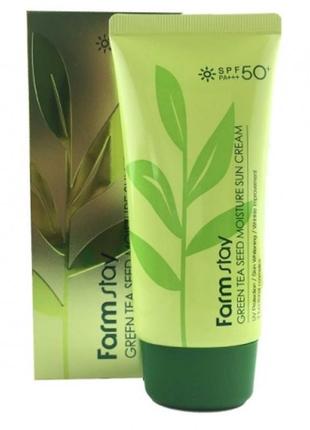 Увлажняющий солнцезащитный крем с зеленым чаем farmstay green tea seed moisture sun cream spf50