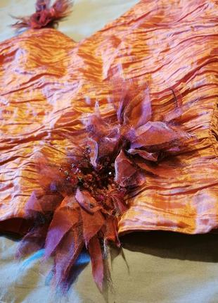 Топ из тафты с металлом аппликация бисер цветы нарядный вечерний майка из жатой ткани linea raffaelli3 фото