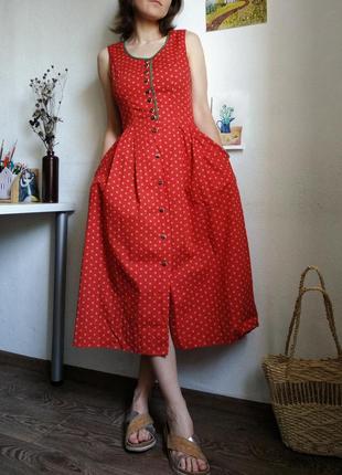 Платье винтажное австрия на пуговицах миди красное с карманами пышное xs s хлопок1 фото