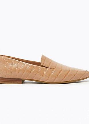 Новые кожаные туфли лоферы m&s имитация кожи крокодила тренд 2022 года змеиный звериный принт🔥🔥🔥1 фото