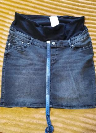 Юбка джинсовая для беременных h&m mama, размер l темно-серая с черным1 фото