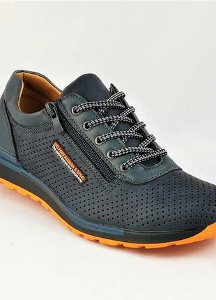 Літні чоловічі мокасини сині сіточка