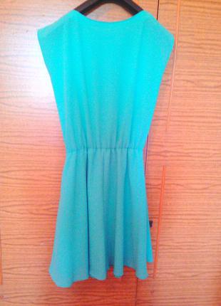 Бирюзовое  летнее платье/ шифоновое платье на резинке с поясом2 фото
