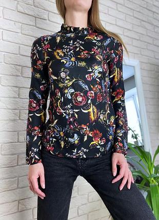 Кофта блузка шёлк вискоза в цветы чёрная кофточка лонгслим