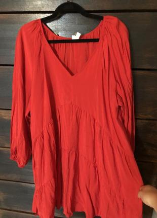 Классное красное базовое ярусное платье оверсайз 50-56р h&m3 фото