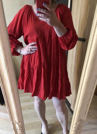 Классное красное базовое ярусное платье оверсайз 50-56р h&m10 фото