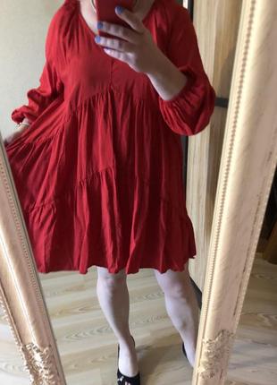 Классное красное базовое ярусное платье оверсайз 50-56р h&m9 фото